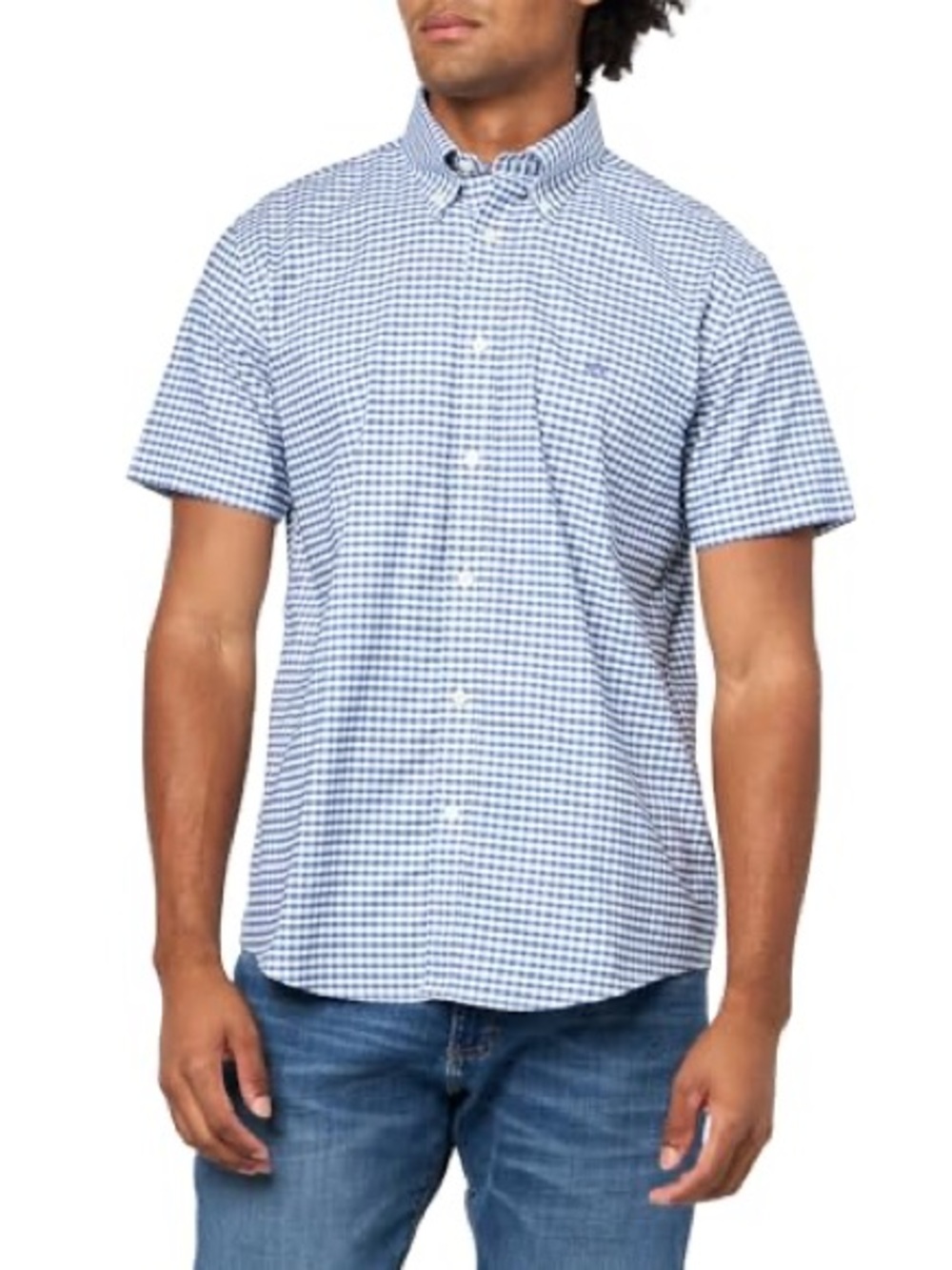 Brooks Brothers White and Blue Gingham Collard Button Down sz M